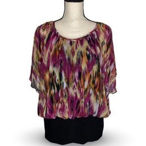 Cocomo - Multicolored Butterfly/Batwing Sleeve Blouse Large